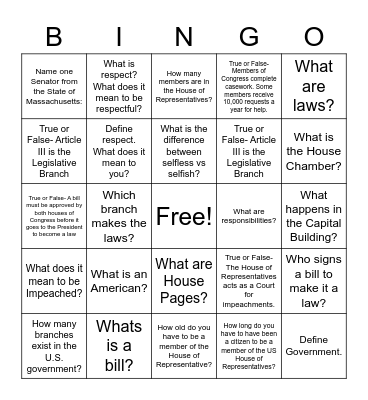 Bingo Quiz Bingo Card