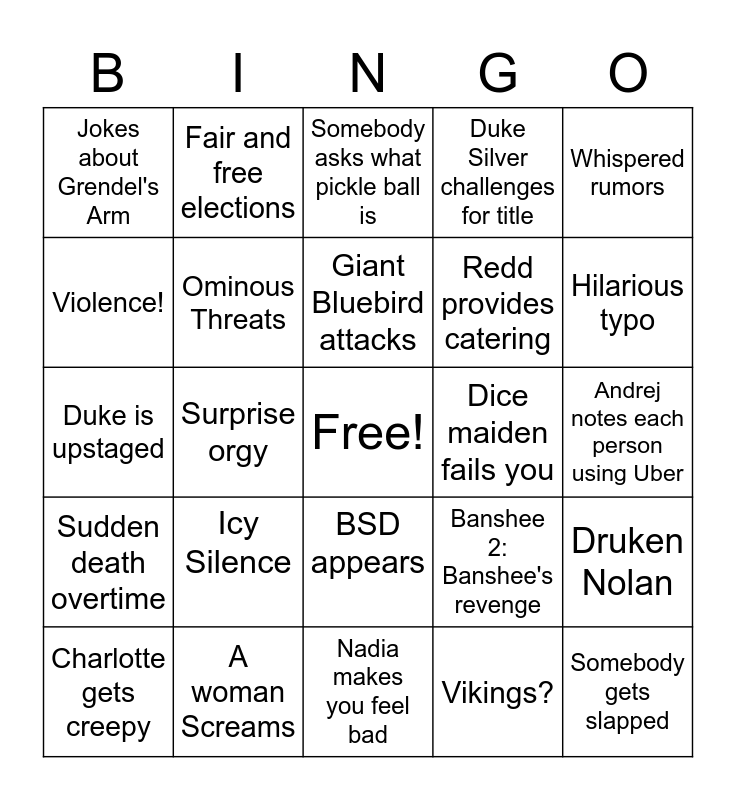 Duke Night Bingo Card