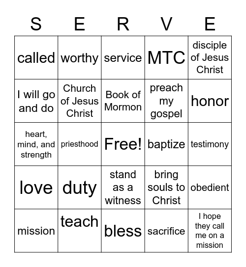 CALLED TO..... Bingo Card