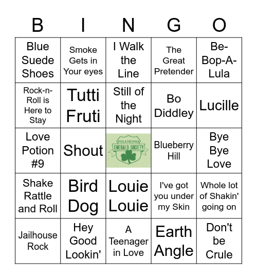 1950's Music Bingo Card