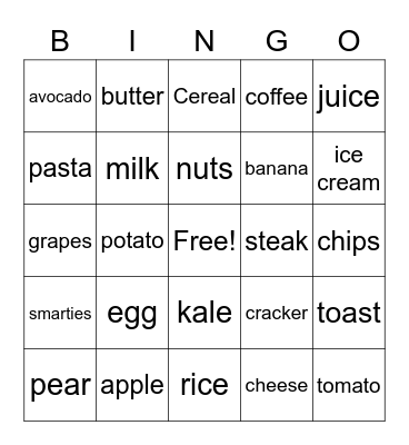 carb bingo Card