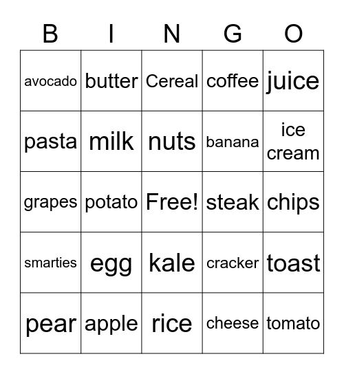 carb bingo Card