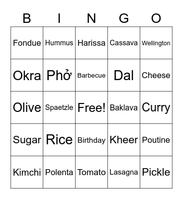 Let's Eat! Bingo Card