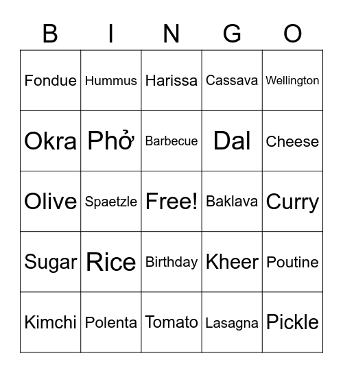 Let's Eat! Bingo Card