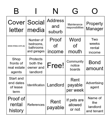 Rental Contracts Bingo Card