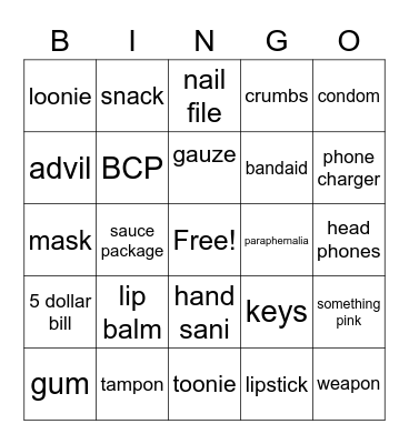 PURSE BINGO Card