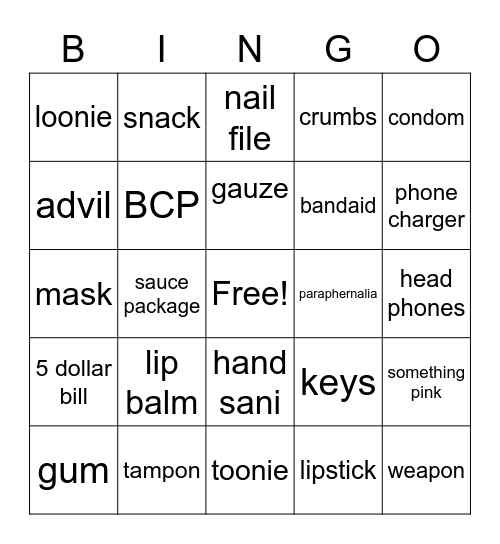 PURSE BINGO Card