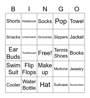 LET'S GET PACKING Bingo Card