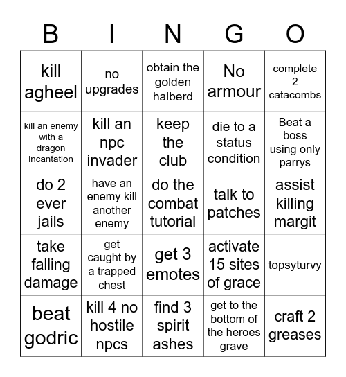 Elden Ringo Bingo Card