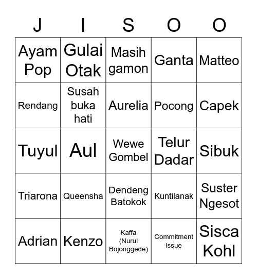 Jisoo's bingo Card