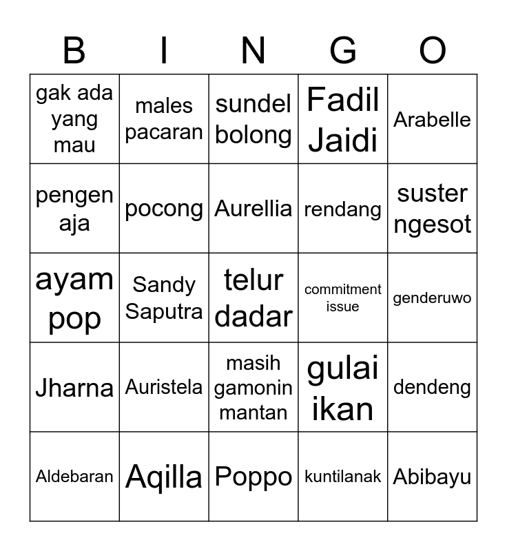 Mimiy Bingo Card