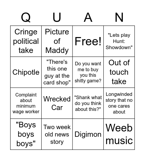 Quan Bingo Card