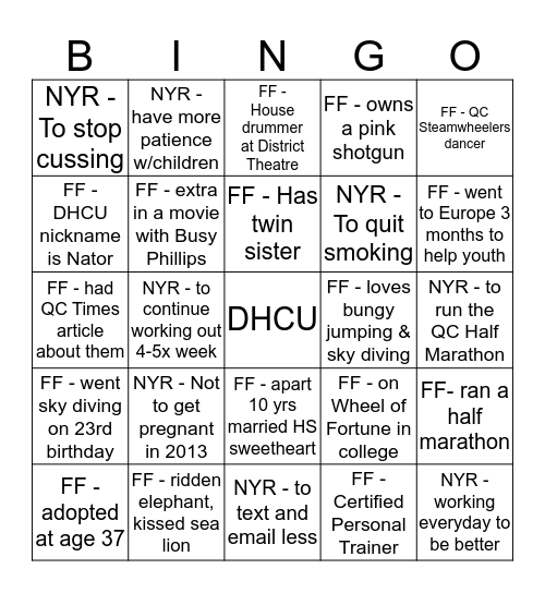 DHCU BINGO Card