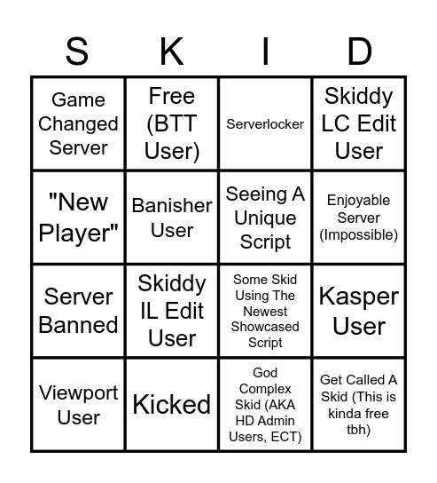 "Script Game Bingo" Bingo Card