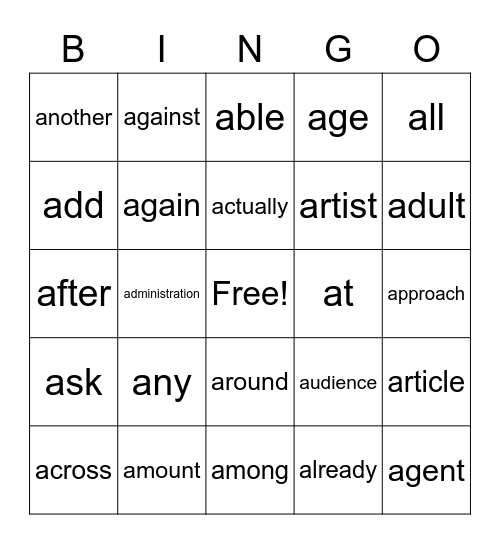 Untitled Bingo Card