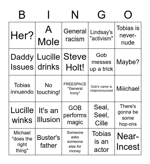 Arrested Development X Bingo Card