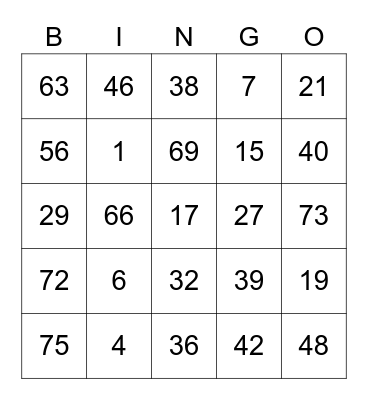 Bas Round 2 (Numbers) Bingo Card