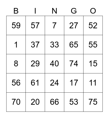 Xin Eohp Round 2 (Numbers) Bingo Card