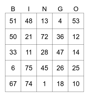 Nessetti Round 2 [Numbers] Bingo Card