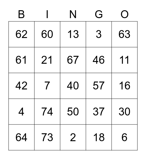 Imp Round 2 [Numbers] Bingo Card