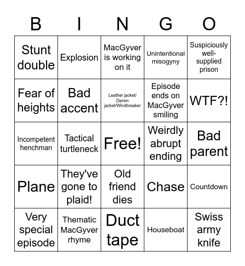 MacGyver Bingo Card