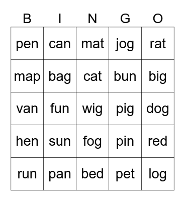 Mathen Word Bingo Card