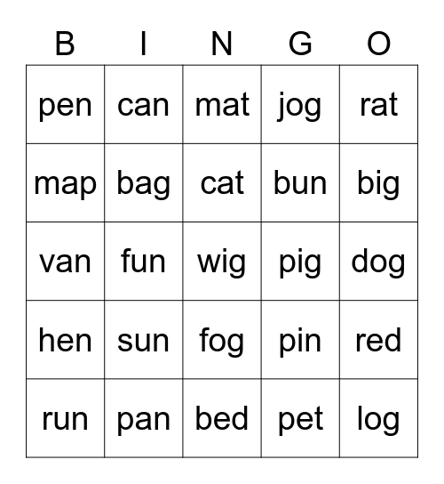 Mathen Word Bingo Card