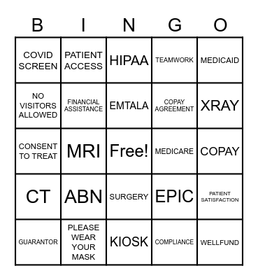 PATIENT ACCESS Bingo Card