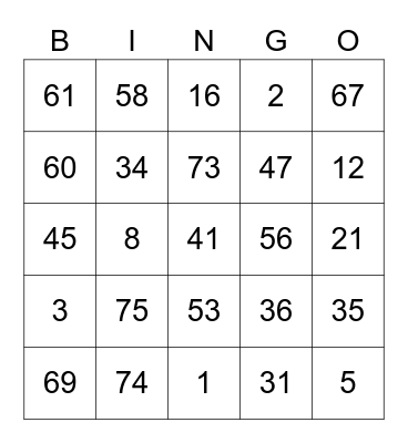 Skullplayer Round 2 [Numbers] Bingo Card