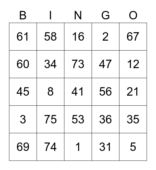 Skullplayer Round 2 [Numbers] Bingo Card
