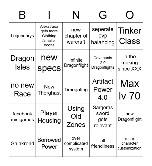 WoW Dragonflight Bingo Card