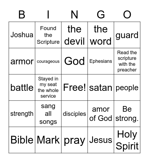 Sunday Sermon BINGO Card
