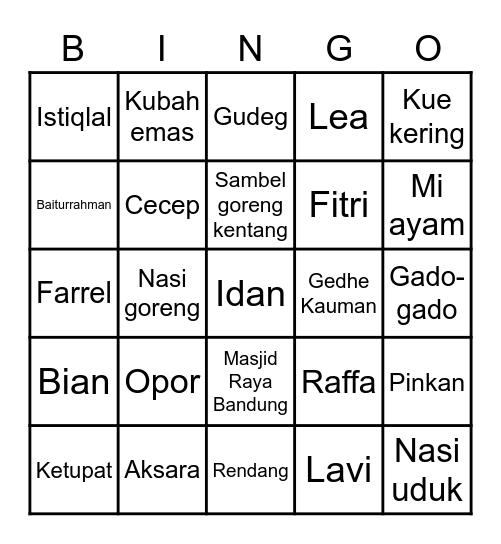 Raanan Dakarai Bingo Card