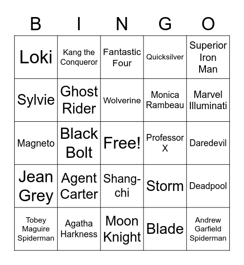 Dr. Strange Multiverse of Madness Bingo Card
