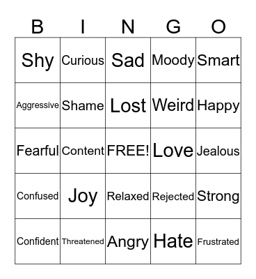 Feelings Bingo Card