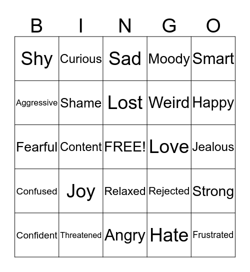 Feelings Bingo Card