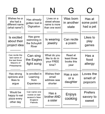 Icebreaker Bingo - Find Someone Who .... Bingo Card