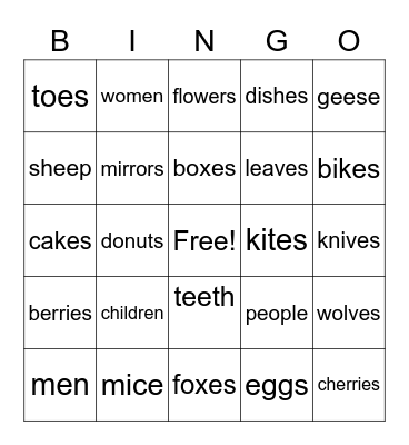 Plurals Bingo Card