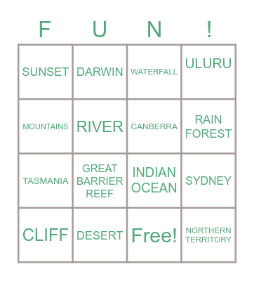 Australian places and landscapes ^-^ Bingo Card