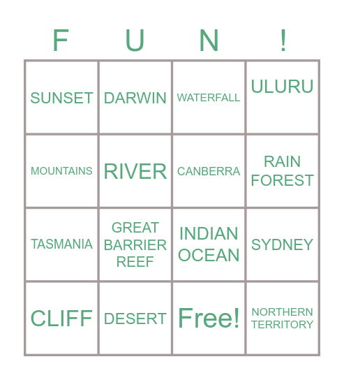 Australian places and landscapes ^-^ Bingo Card