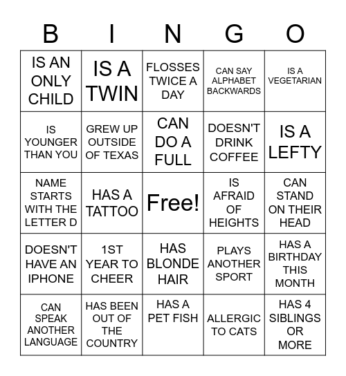 CHEER BINGO Card