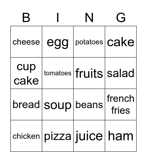 Food Bingo Card