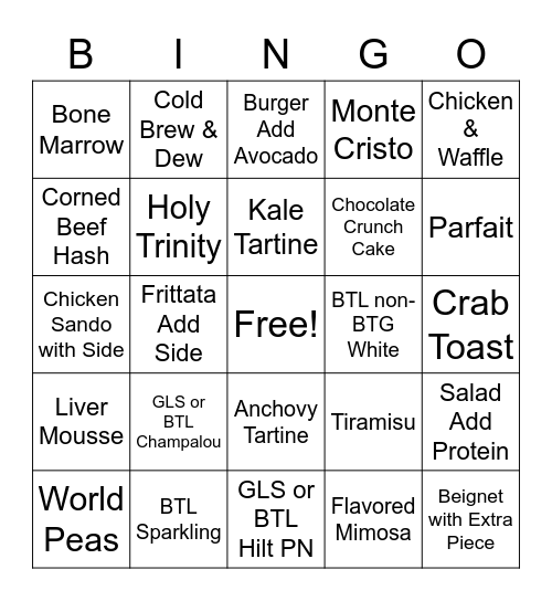 Sunday Funday Brunch Bingo Card