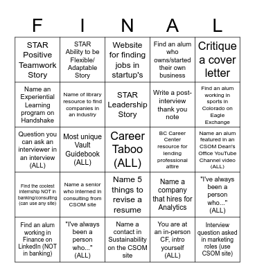 Career Accelerator BINGO Card