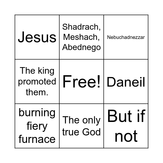 The Fiery Furnace Bingo Card