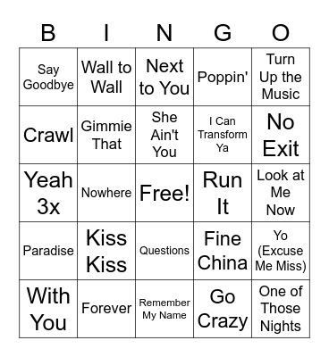 Chris Brown Bingo Card