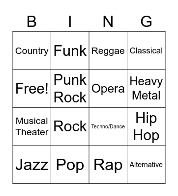 Musical Bingo 1 Bingo Card