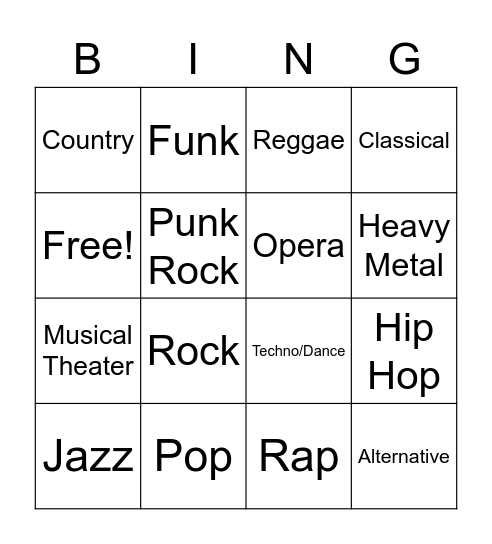 Musical Bingo 1 Bingo Card