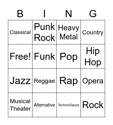 Musical Bingo 2 Bingo Card