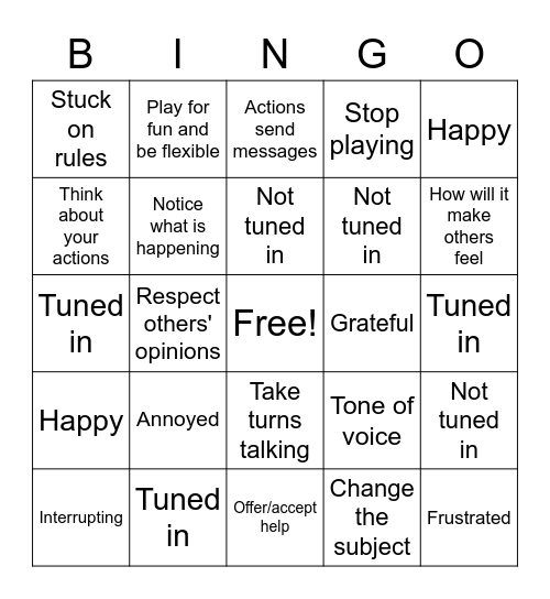 Tuning In Bingo Card